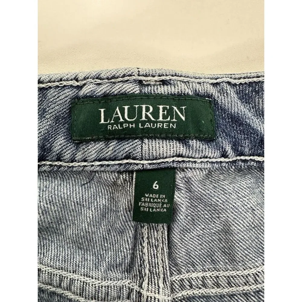Lauren Ralph Lauren Jeans Women's 6 Patchwork Relaxed‎ Tapered Denim Estate Blue